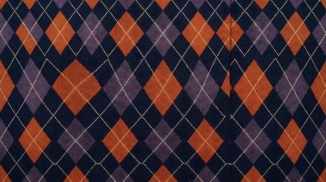 Vintage argyle pattern fabric texture, classic orange blue plaid geometric background, woolen knitted textile background