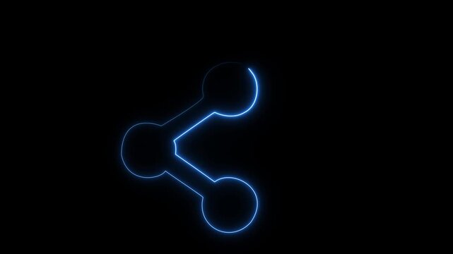 Glowing neon share icon button flickering on a black mesh background. Social media concept ideal for digital media, Abstract color line animation symbol for communication and sharing
