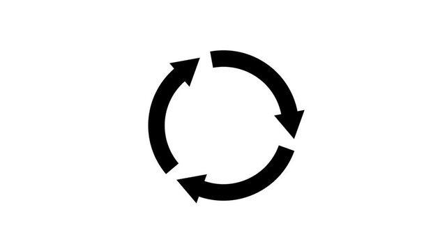 Three rotating arrow circle animation black color on a white background.
