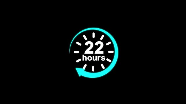 22 hours timer symbol, isolated on transparent white background with alpha channel.