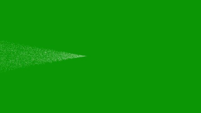 Shining white pixie dust cone spray blast sweep overlay background, magic glitter particle jet stream motion, glowing starlight streak line transition on green background video 4k