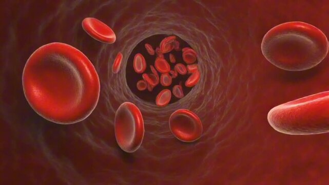 CG red blood cells flowing through an artery