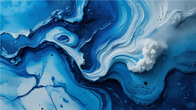 Grunge Abstract swirls of deep blues and white emulate oceanic currents, creating dynamic, flowing visual art.