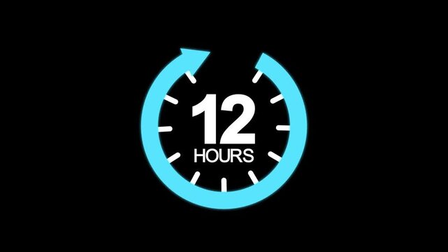 12 hours clock with circle arrow. Clock timer, time passage waiting time animation.
