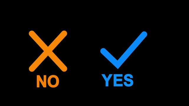 wrong and right symbol animation Correct and Incorrect Icons, check mark symbol and Red Cross symbol. True or false, yes or no icon animation.