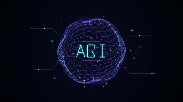artificial general intelligence wireframe globe animation agi with tangled neural network lines and glowing data nodes
