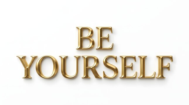 Golden lettering reads be yourself against a clean white background inspiration