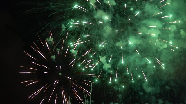 Amazing fireworks display over the coast of barcelona