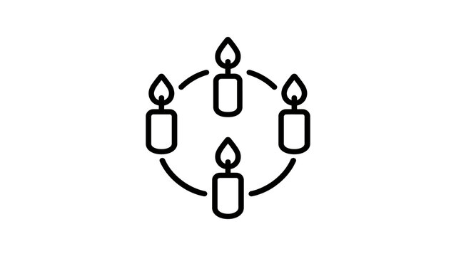 Candles black line icon illustration forming a circle for advent or remembrance.