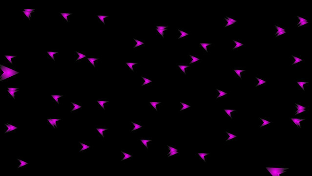 Purple neon triangular shapes floating on a dark black background