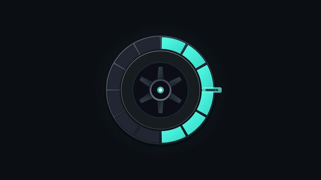 Premium mechanical loading animation featuring a circular data processing core, sequential incoming data capsules, and physical progress indexing. Seamless technology motion graphic suitable for softw