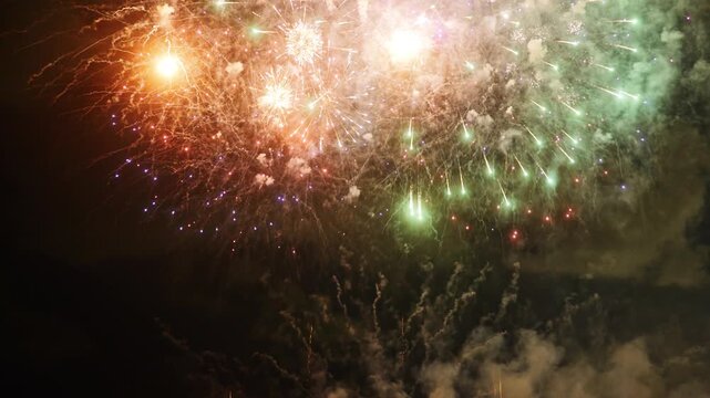 Amazing fireworks display over the coast of barcelona