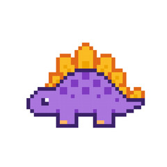 Cute pixel art baby stegosaurus in purple color. Editable vector 8-bit pixel dinosaur sprite for retro games, stickers, kids prints and mosaic puzzle © VRTX