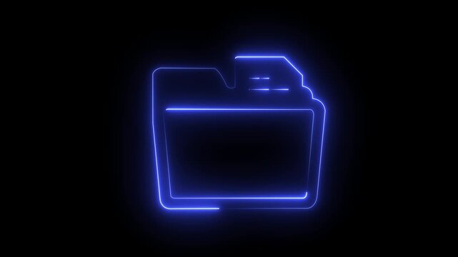 Neon blue folder icon with glowing outline on dark background