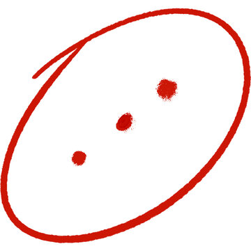 Red ellipse enclosing three red dots, symbolizing pause or continuation