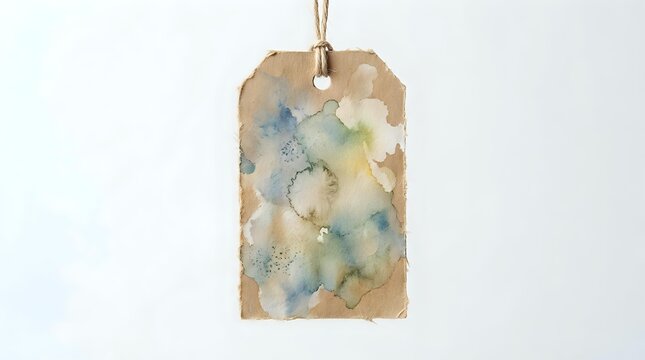 Vintage kraft paper gift tag with watercolor floral design in soft blue, yellow, and cream tones