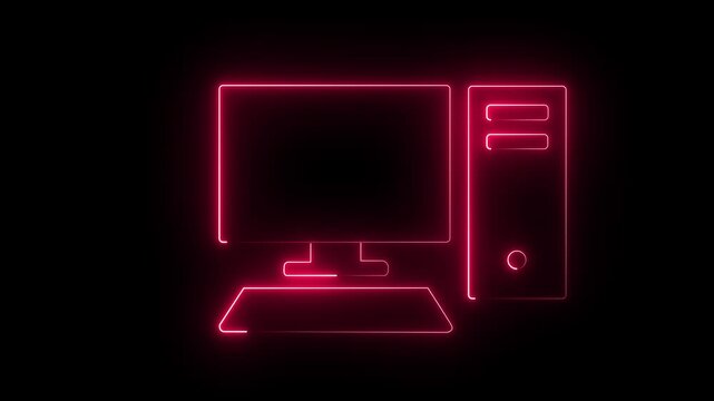 Neon red glowing computer monitor and cpu tower setup