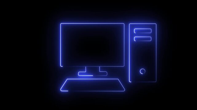 Neon blue computer setup with monitor and cpu tower