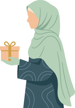 Title:
Flat Muslim Woman Holding Gift Box Wearing Mint Green Hijab Vector Illustration