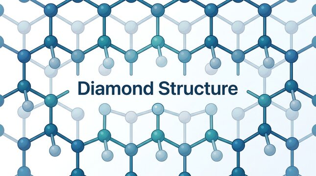 Diamond crystal lattice molecular structure showing tetrahedral carbon atom bonds in a professional scientific vector background for chemistry