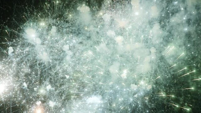 Amazing fireworks display over the coast of barcelona