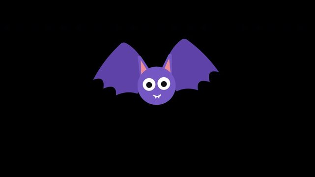 Cartoon bat flying with cute flapping wings for overlay stop motion animated seamless loop transparent background