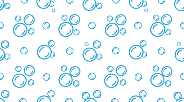 Seamless blue bubble outline pattern on white background.