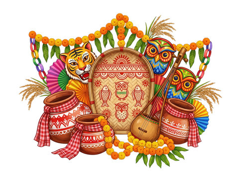 Isolated Traditional Bengali New Year Pohela Boishakh Composition on Transparent Background