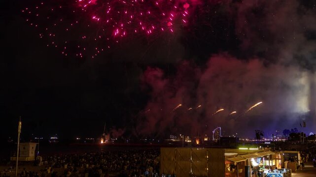 Amazing fireworks display over the coast of barcelona