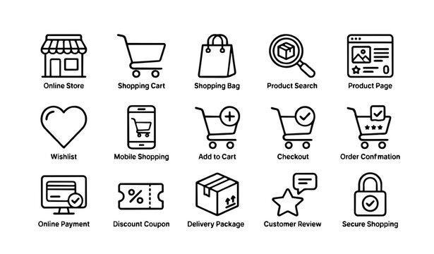 Untitled design - 1 E Commerce Icon Set &ndash; Online Shopping, Cart, Payment, Delivery and Digital Store Editable Vector Collection