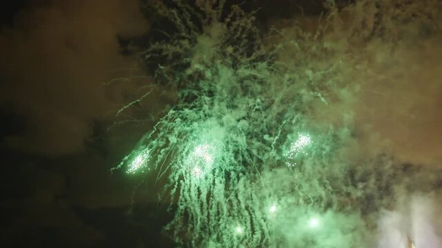 Amazing fireworks display over the coast of barcelona