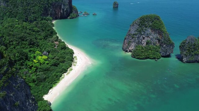 Tropical paradise beach aerial view in krabi