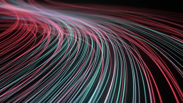 Abstract Red and Teal Light Trails Speed, Data Flow, Technology, Network