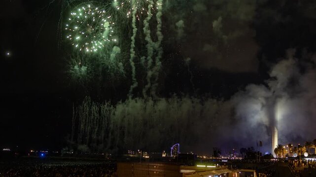 Amazing fireworks display over the coast of barcelona