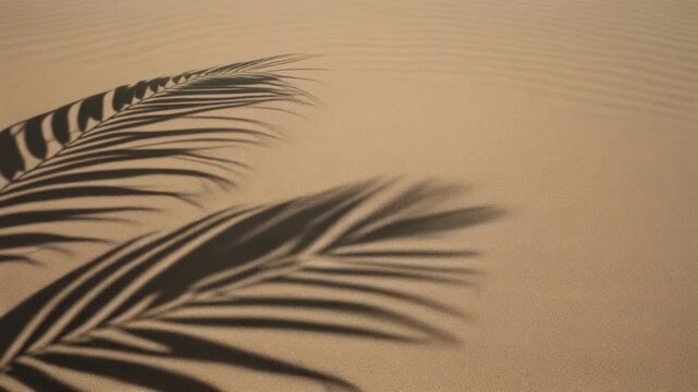 Palm Leaf Shadow on Sand Dune, Tropical Beach Vacation Concept, Abstract Nature Background