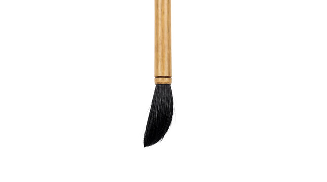 Traditional Japanese calligraphy brush with wooden handle, oriental ink painting brush for artistic design and sumi-e artwork isolated PNG with Transparent Background