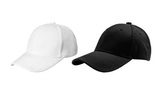 Two baseball caps one white and one black on transparent background