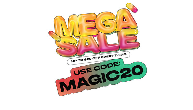 vibrant mega sale banner with discount offer cut out isolated on transparent white background PNG. AI GENERATED.