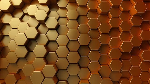 Golden Hexagon Honeycomb Pattern Background, Abstract Geometric Texture