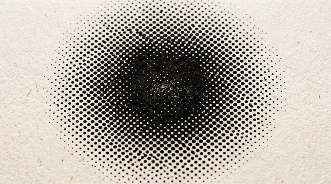 Black and white halftone circle pattern with a radial dot gradient effect for modern design