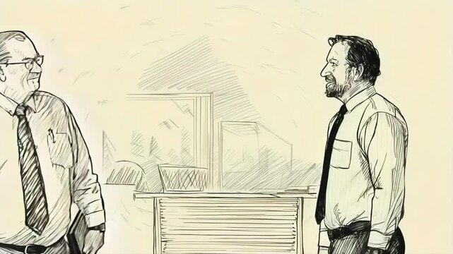 Business handshake drawing wide view on whiteboard, supporting partnership agreement, contract negotiation, corporate onboarding, client relations, sales training, trust building.