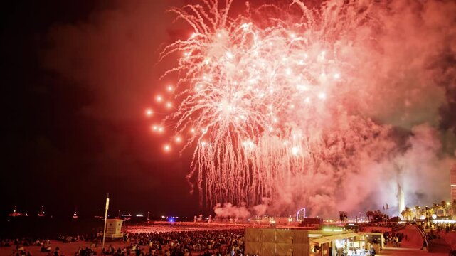 Amazing fireworks display over the coast of barcelona