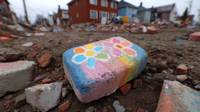 Colorful Brick Art: Flower Power in a Post-Demolition Landscape
