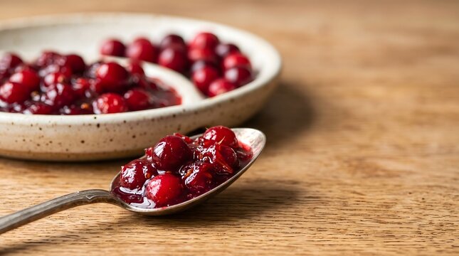 A delightful close up of homemade cranberry sauce a thanksgiving staple presented with rustic charm and inviting warmth