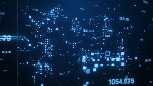 Digital Network Data Visualization with Binary Code and Glowing Circuit Connections
