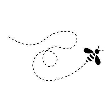 Flying bee with dashed flight path icon