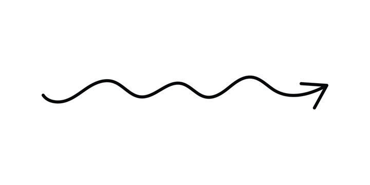 Wavy black line with arrow, indicating direction, isolated on white background, graphic element.