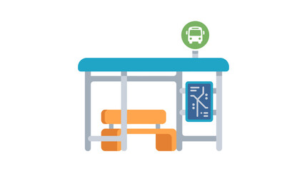 Bus stop shelter with seating and route map vector illustration © Brstvect