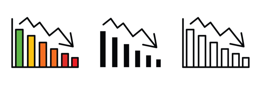 Downward Trend: A visual representation of a declining trend, showcasing a series of decreasing bars with a zigzag line indicating volatility and a downward arrow signifying a negative trajectory.