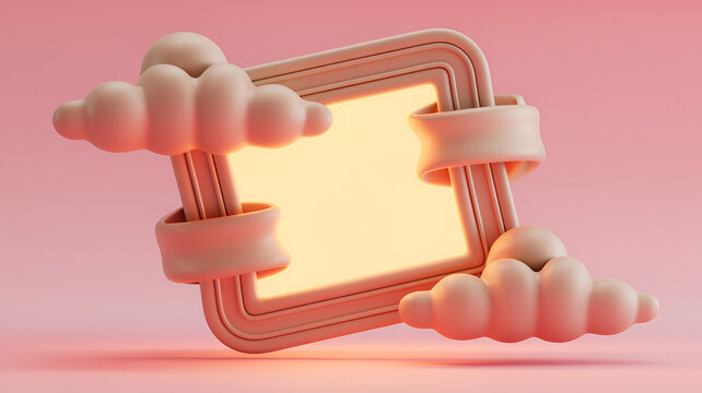 Pastel frame with fluffy clouds during soft golden hour glow for whimsical concepts